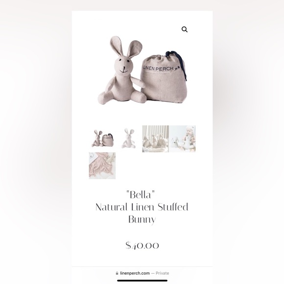 NWT Linen Perch Bella Natural Linen Bunny Stuffed Animal - Picture 2 of 9
